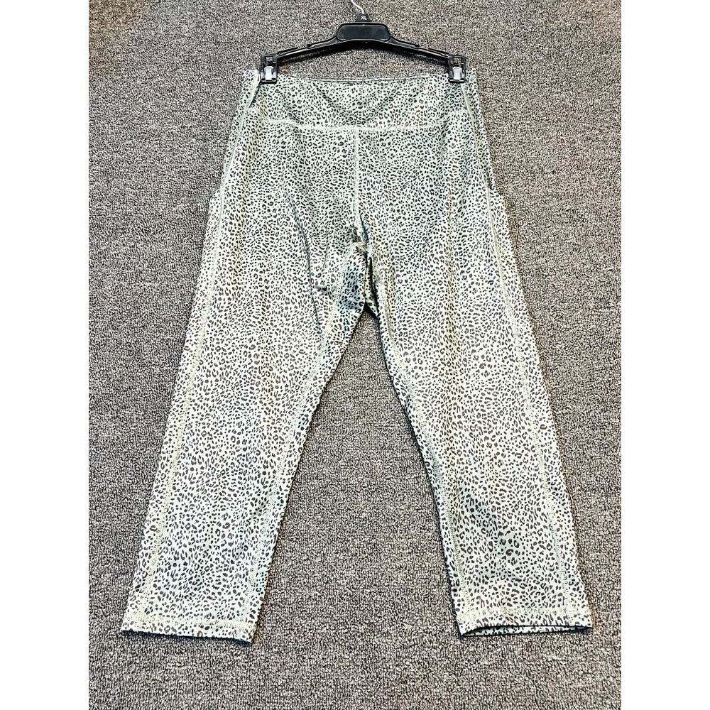 Tek Gear Capri Leggings Womens Large Green Stretch Cheetah High Waisted Workout